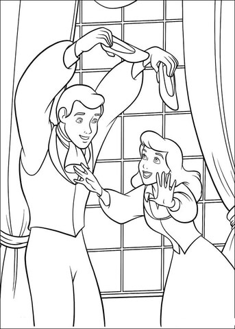 Cinderella Try To Catch Her Shoes  Coloring Page